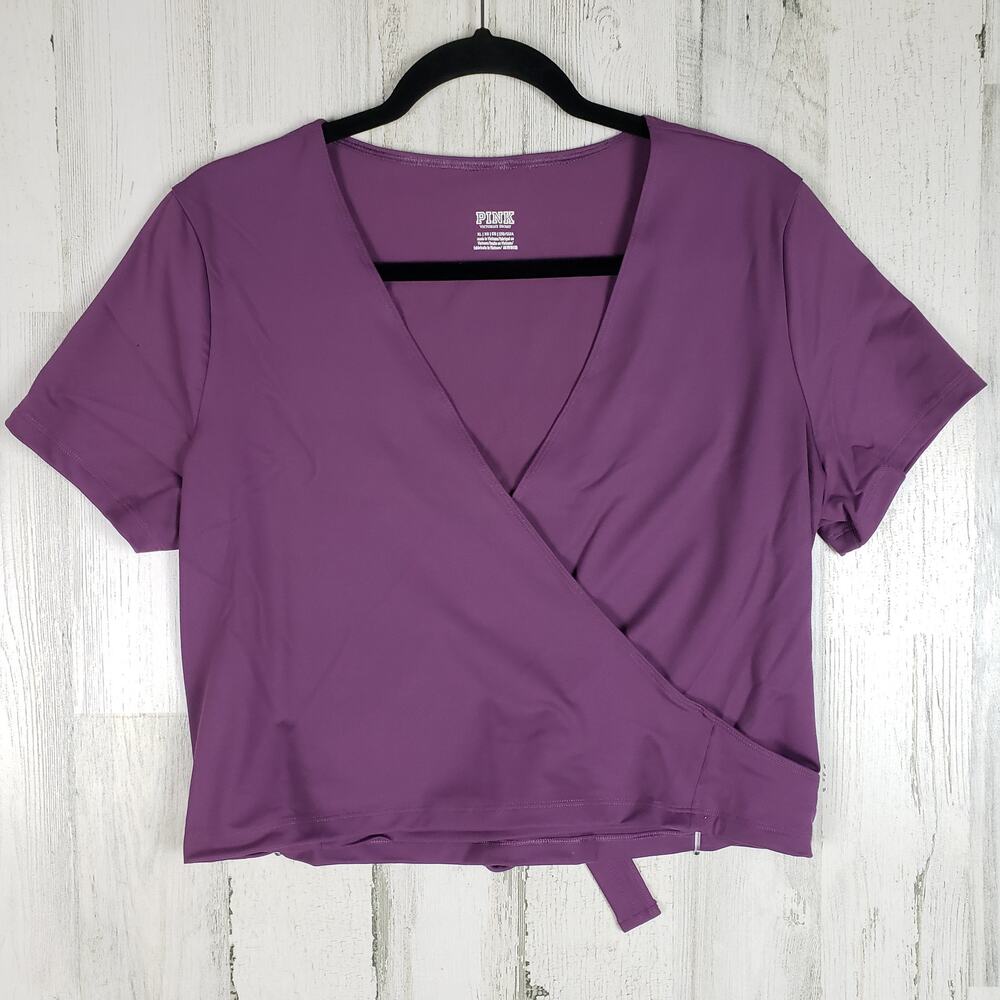 NWT Victoria's Secret PINK Eggplant Purple Crossover Tie Back Wrap Top Size XL